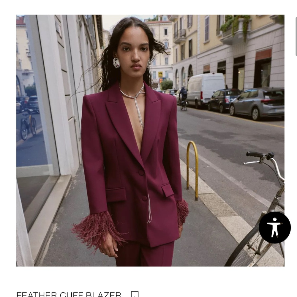 Zara Burgundy Blazer with Feather Cuffs with matching straight leg slacks